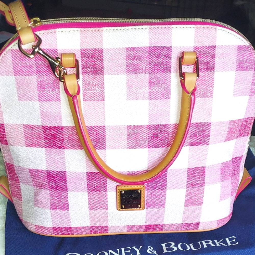 Dooney & Bourke Pink and White Satchel with Gingham Pattern